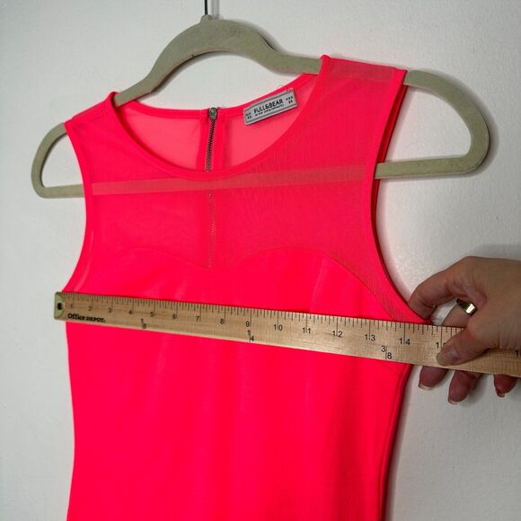 Pull & Bear Florescent Pink Sleeveless Cotton and Sheer Mesh Top Back Zip XS - Picture 9 of 10